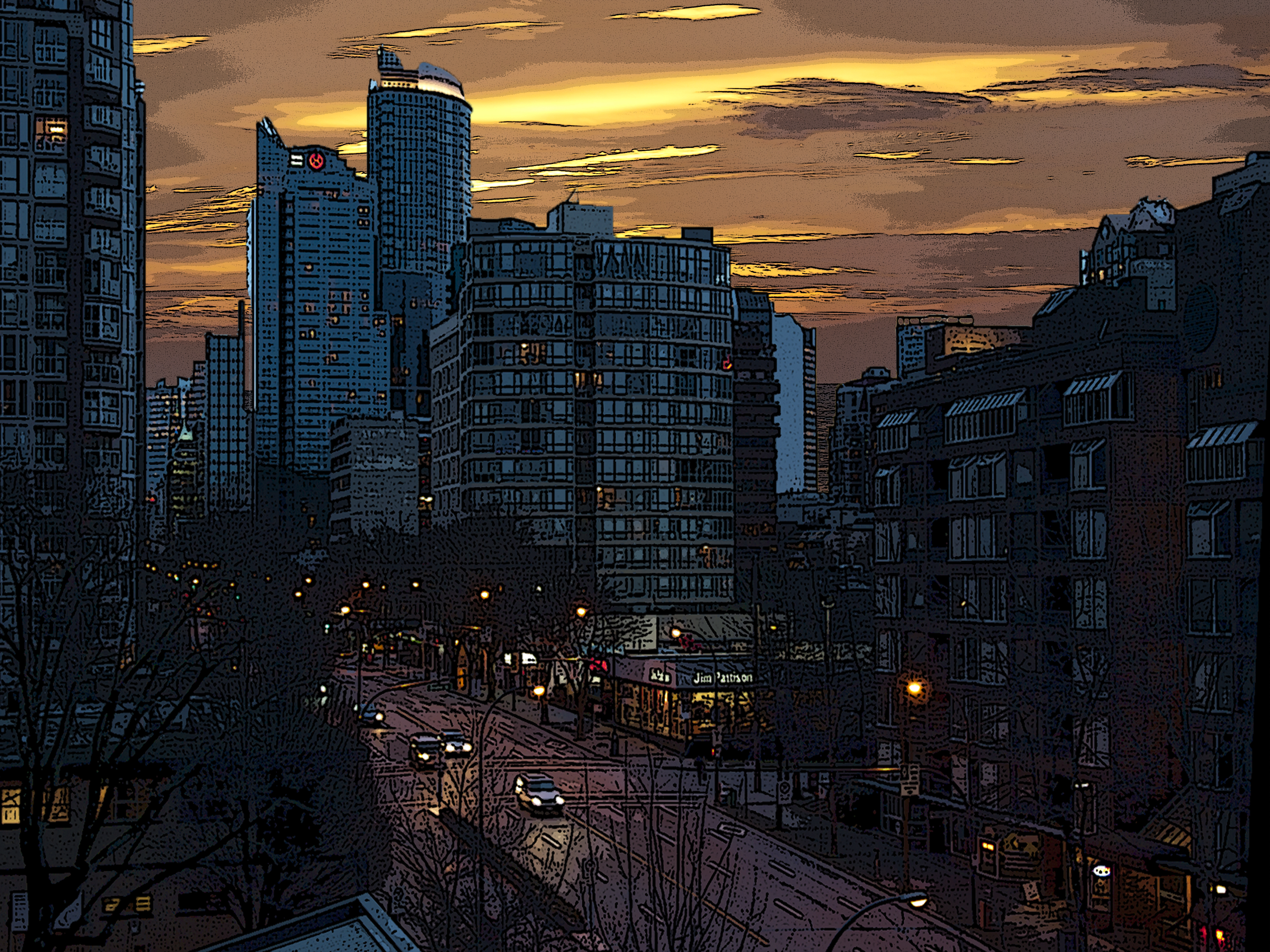 Wall Street full with sunset sky all poster